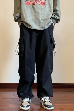 Y2K Grunge Black Baggy Cargo Pants - 90S Retro Style, Summer Y2K Outfits, Gothic Y2K Fashion