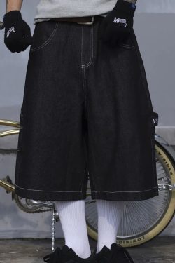 Y2K Grunge Black Baggy Shorts - 90S Retro Summer Outfit, Y2K Club & Party Fashion