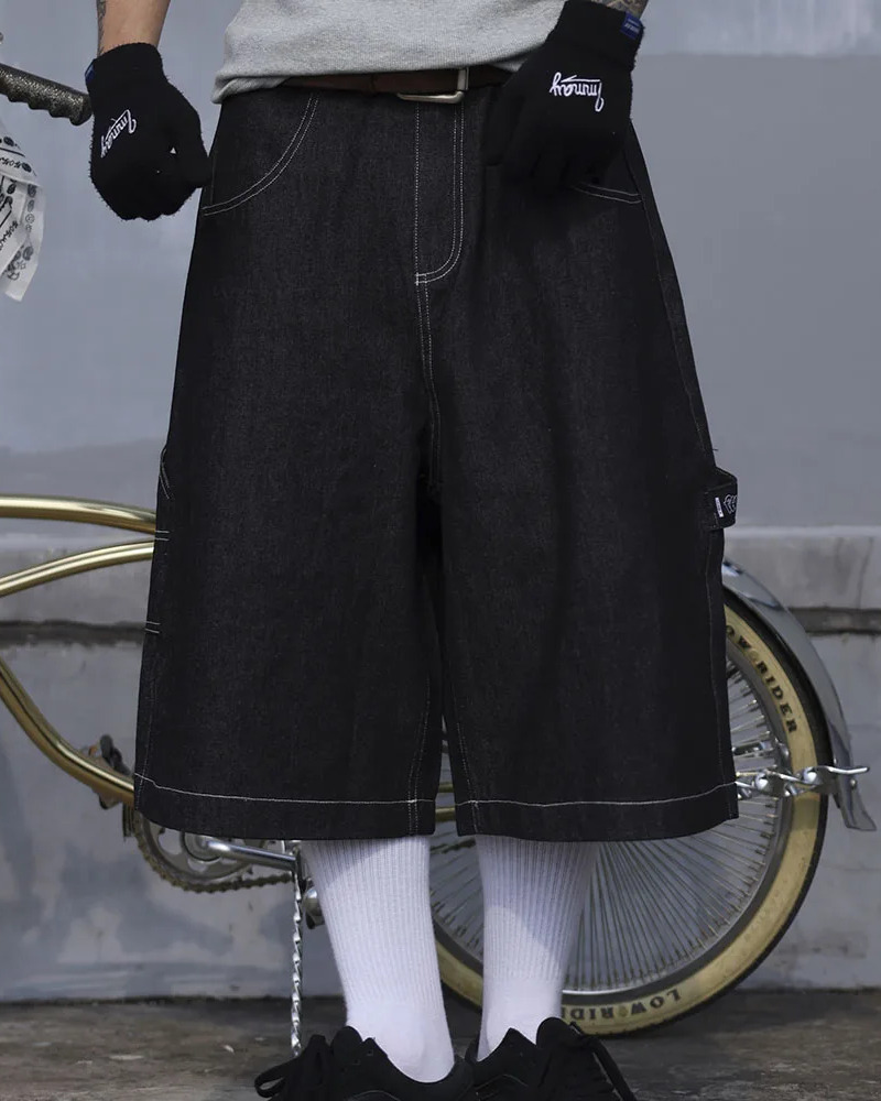 Y2K Grunge Black Baggy Shorts - 90S Retro Summer Outfit, Y2K Club & Party Fashion