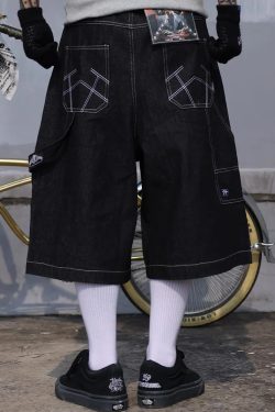 Y2K Grunge Black Baggy Shorts - 90S Retro Summer Outfit, Y2K Club & Party Fashion