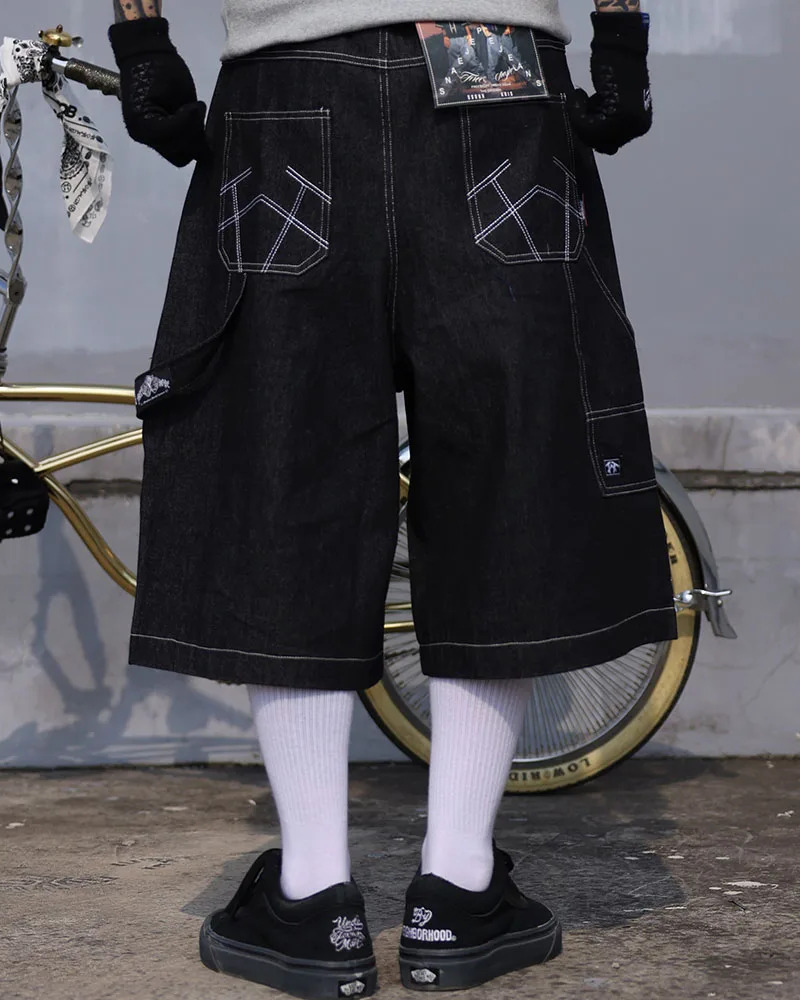 Y2K Grunge Black Baggy Shorts - 90S Retro Summer Outfit, Y2K Club & Party Fashion