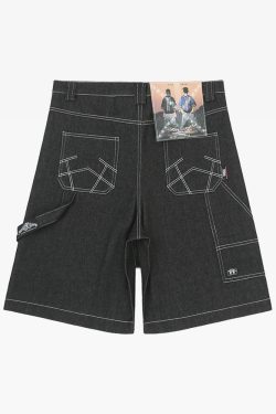 Y2K Grunge Black Baggy Shorts - 90S Retro Summer Outfit, Y2K Club & Party Fashion