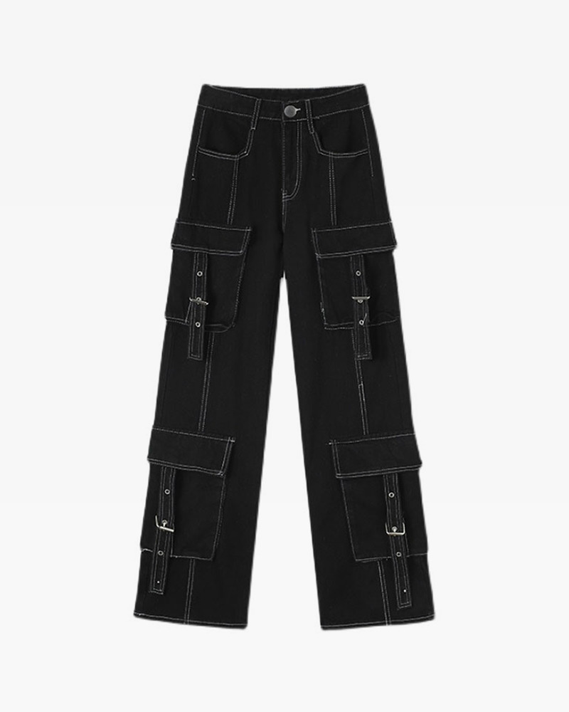 Y2K Grunge Black Cargo Baggy Jeans - 90S Retro Summer Outfit, Y2K Fashion Essentials