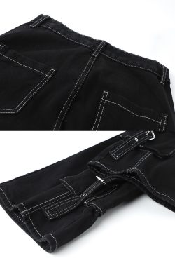 Y2K Grunge Black Cargo Baggy Jeans - 90S Retro Summer Outfit, Y2K Fashion Essentials