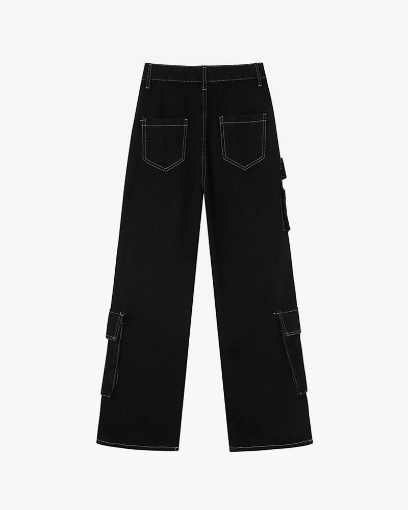 Y2K Grunge Black Cargo Baggy Jeans - 90S Retro Summer Outfit, Y2K Fashion Essentials