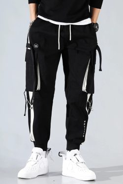 Y2K Grunge Black Cargo Jogger Pants - 90S Retro Summer Outfit, Y2K Club & Party Fashion