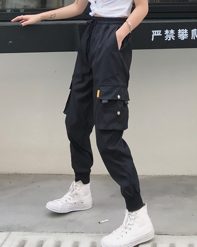 Y2K Grunge Black Cargo Pants - 90S Retro Summer Outfit, Y2K Club & Party Fashion