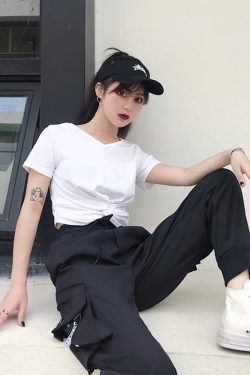 Y2K Grunge Black Cargo Pants - 90S Retro Summer Outfit, Y2K Club & Party Fashion