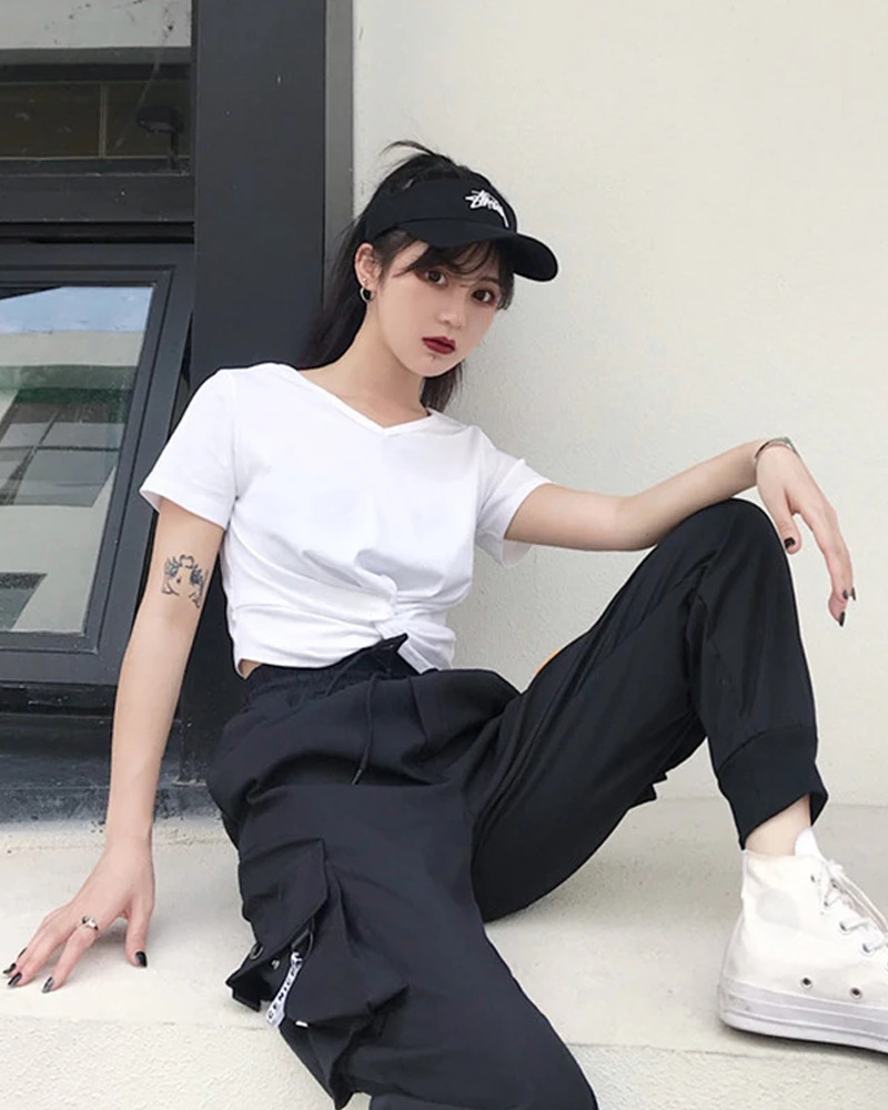 Y2K Grunge Black Cargo Pants - 90S Retro Summer Outfit, Y2K Club & Party Fashion
