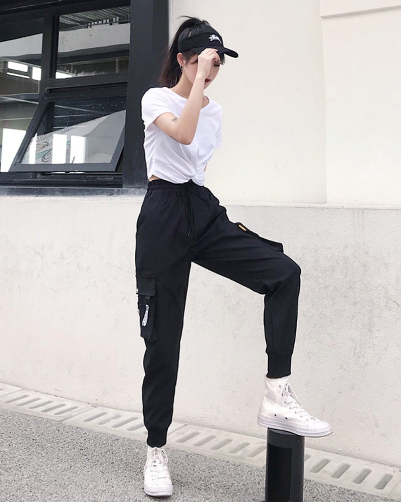 Y2K Grunge Black Cargo Pants - 90S Retro Summer Outfit, Y2K Club & Party Fashion