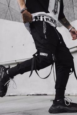 Y2K Grunge Black Cargo Pants With Straps - 90S Retro, Y2K Summer, Gothic Y2K Fashion