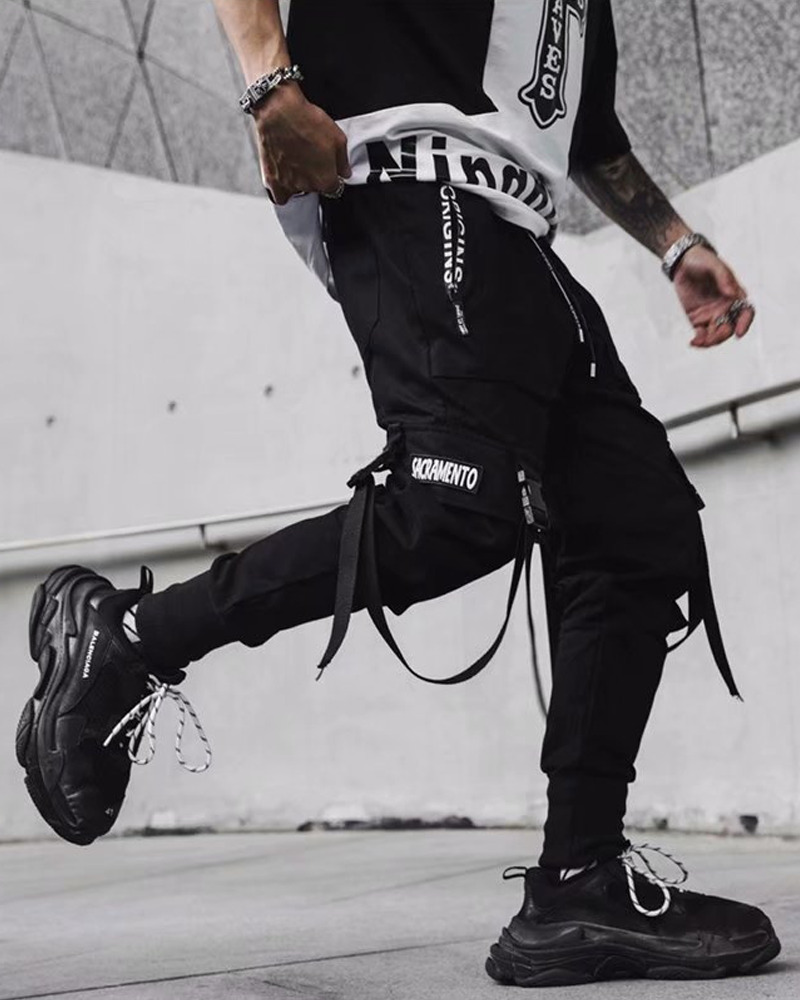 Y2K Grunge Black Cargo Pants With Straps - 90S Retro, Y2K Summer, Gothic Y2K Fashion Y2K Grunge Black Cargo Pants With Straps - 90S Retro, Y2K Summer, Gothic Y2K Fashion