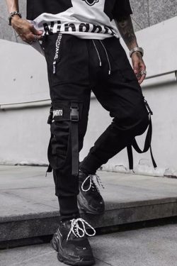 Y2K Grunge Black Cargo Pants With Straps - 90S Retro, Y2K Summer, Gothic Y2K Fashion