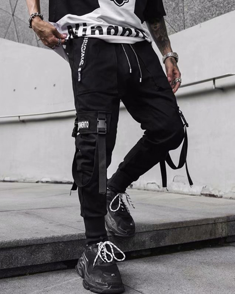 Y2K Grunge Black Cargo Pants With Straps - 90S Retro, Y2K Summer, Gothic Y2K Fashion Y2K Grunge Black Cargo Pants With Straps - 90S Retro, Y2K Summer, Gothic Y2K Fashion