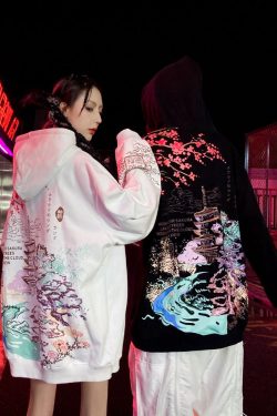 Y2K Grunge Black Japanese Hoodie - Retro 90S Fashion, Summer Y2K Outfits, Gothic Y2K Style