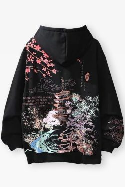 Y2K Grunge Black Japanese Hoodie - Retro 90S Fashion, Summer Y2K Outfits, Gothic Y2K Style