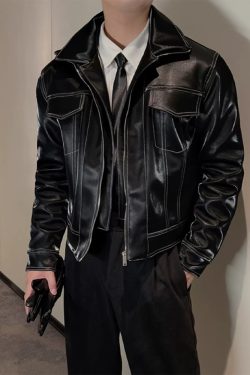 Y2K Grunge Black Leather Jacket With White Stitching - Retro 90S Fashion & Summer Outfits