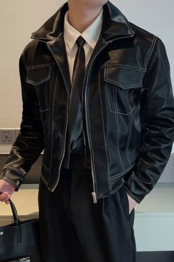 Y2K Grunge Black Leather Jacket With White Stitching - Retro 90S Fashion & Summer Outfits