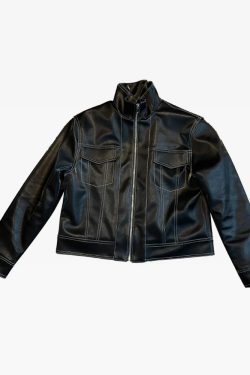 Y2K Grunge Black Leather Jacket With White Stitching - Retro 90S Fashion & Summer Outfits