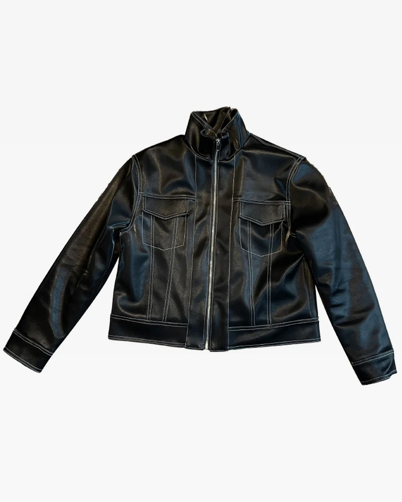 Y2K Grunge Black Leather Jacket With White Stitching - Retro 90S Fashion & Summer Outfits