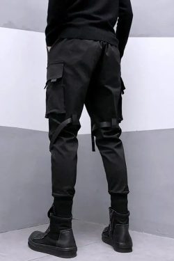 Y2K Grunge Black Pants With Straps - 90S Retro Summer Outfit, Gothic Y2K Fashion