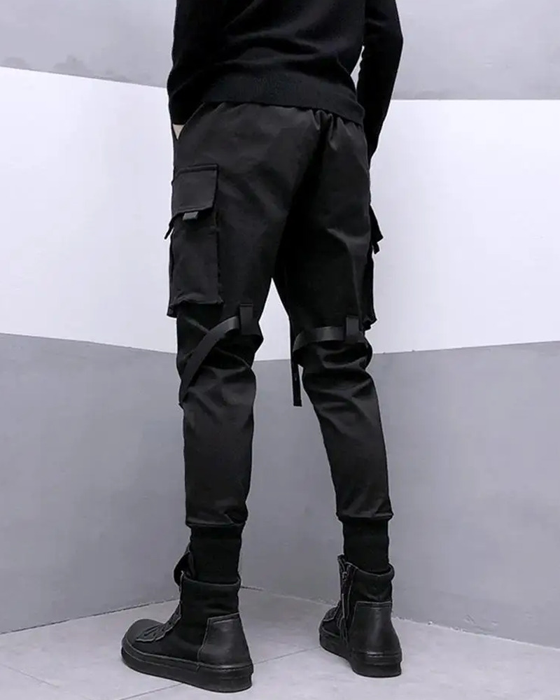 Y2K Grunge Black Pants With Straps - 90S Retro Summer Outfit, Gothic Y2K Fashion