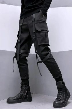 Y2K Grunge Black Pants With Straps - 90S Retro Summer Outfit, Gothic Y2K Fashion