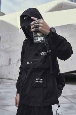 Y2K Grunge Black Techwear Jacket - 90S Fashion, Retro Style, Gothic Y2K, Summer Y2K Outfits