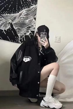 Y2K Grunge Black Varsity Jacket - Retro 90S Fashion, Summer Outfits, And Club Party Style