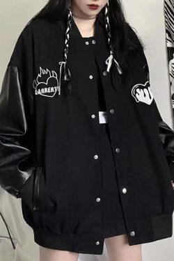 Y2K Grunge Black Varsity Jacket - Retro 90S Fashion, Summer Outfits, And Club Party Style