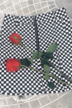 Y2K Grunge Black White Checkered Grid Front Zipper Skirt - 90S Fashion, Retro Style, Y2K Outfit