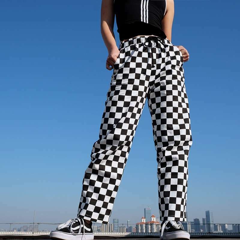 Y2K Grunge Black White Checkered Pants - 90S Retro Summer Outfit, Y2K Club & Party Fashion