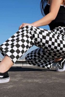Y2K Grunge Black White Checkered Pants - 90S Retro Summer Outfit, Y2K Club & Party Fashion