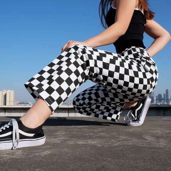 Y2K Grunge Black White Checkered Pants - 90S Retro Summer Outfit, Y2K Club & Party Fashion