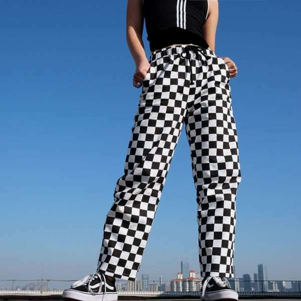 Y2K Grunge Black White Checkered Pants - 90S Retro Summer Outfit, Y2K Club & Party Fashion
