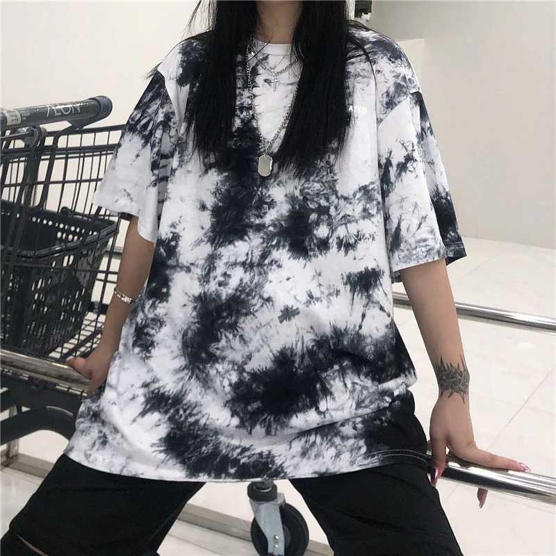 Y2K Grunge Black White Tie Dye Shirt - 90S Fashion, Retro Style, Y2K Summer Outfits