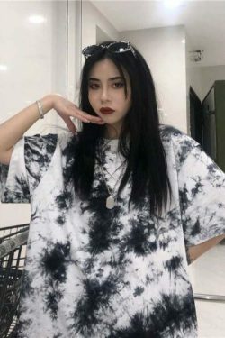 Y2K Grunge Black White Tie Dye Shirt - 90S Fashion, Retro Style, Y2K Summer Outfits