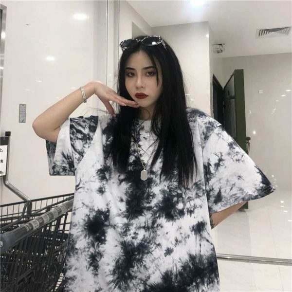 Y2K Grunge Black White Tie Dye Shirt - 90S Fashion, Retro Style, Y2K Summer Outfits