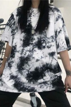 Y2K Grunge Black White Tie Dye Shirt - 90S Fashion, Retro Style, Y2K Summer Outfits