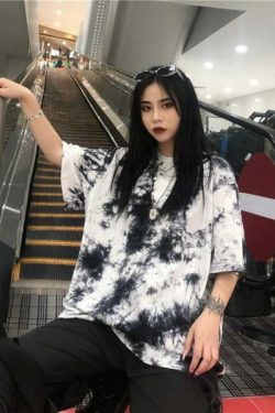 Y2K Grunge Black White Tie Dye Shirt - 90S Fashion, Retro Style, Y2K Summer Outfits