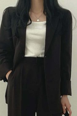 Y2K Grunge Blazer Pant Set - Retro 90S Fashion Long Sleeve 2-Piece Outfit For Women