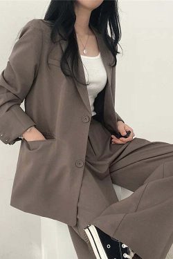 Y2K Grunge Blazer Pant Set - Retro 90S Fashion Long Sleeve 2-Piece Outfit For Women