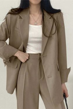 Y2K Grunge Blazer Pant Set - Retro 90S Fashion Long Sleeve 2-Piece Outfit For Women