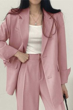 Y2K Grunge Blazer Pant Set - Retro 90S Fashion Long Sleeve 2-Piece Outfit For Women