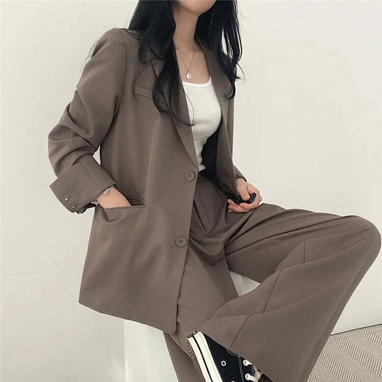 Y2K Grunge Blazer Pant Set - Retro 90S Fashion Long Sleeve 2-Piece Outfit For Women