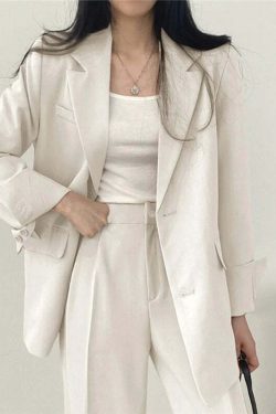 Y2K Grunge Blazer Pant Set - Retro 90S Fashion Long Sleeve 2-Piece Outfit For Women