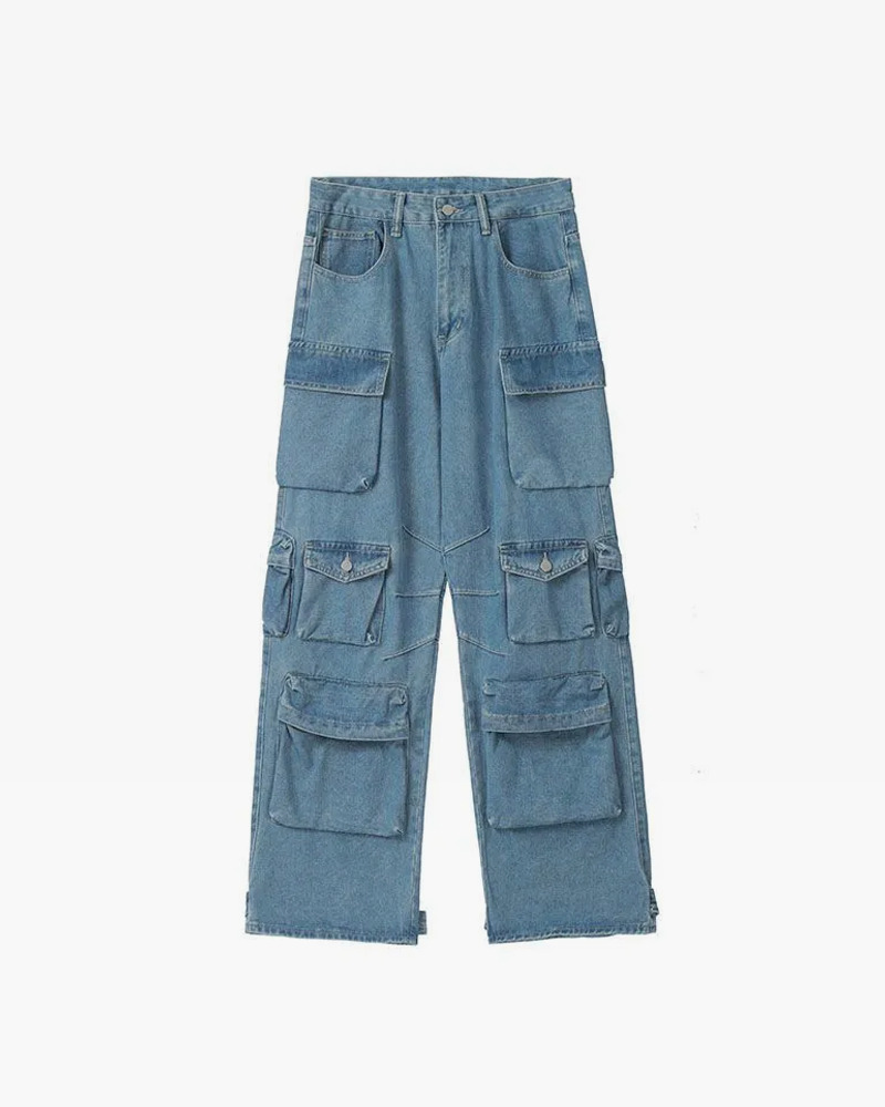 Y2K Grunge Blue Cargo Jeans - Retro 90S Fashion, Summer Y2K Outfits, Hip Hop Style Y2K Grunge Blue Cargo Jeans - Retro 90S Fashion, Summer Y2K Outfits, Hip Hop Style