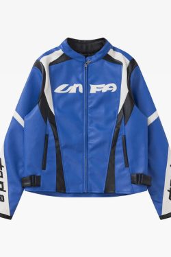 Y2K Grunge Blue Racing Jacket - 90S Retro Summer Outfit, Y2K Club & Party Fashion