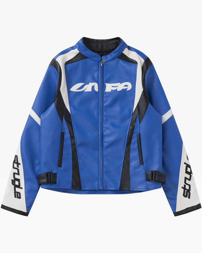 Y2K Grunge Blue Racing Jacket - 90S Retro Summer Outfit, Y2K Club & Party Fashion