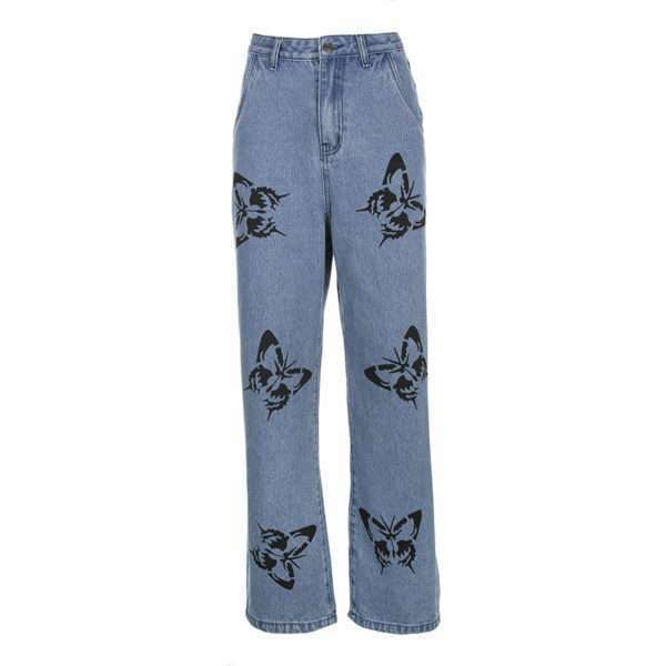 Y2K Grunge Butterfly Pattern Jeans - 90S Fashion, Retro Style, Y2K Summer Outfits Y2K Grunge Butterfly Pattern Jeans - 90S Fashion, Retro Style, Y2K Summer Outfits
